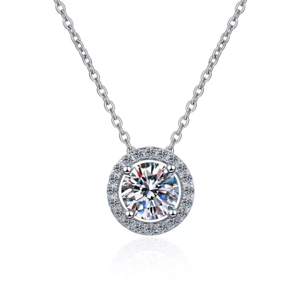 Minimalist Silver Round Diamond Pendant Necklace - Picture 4 of 4